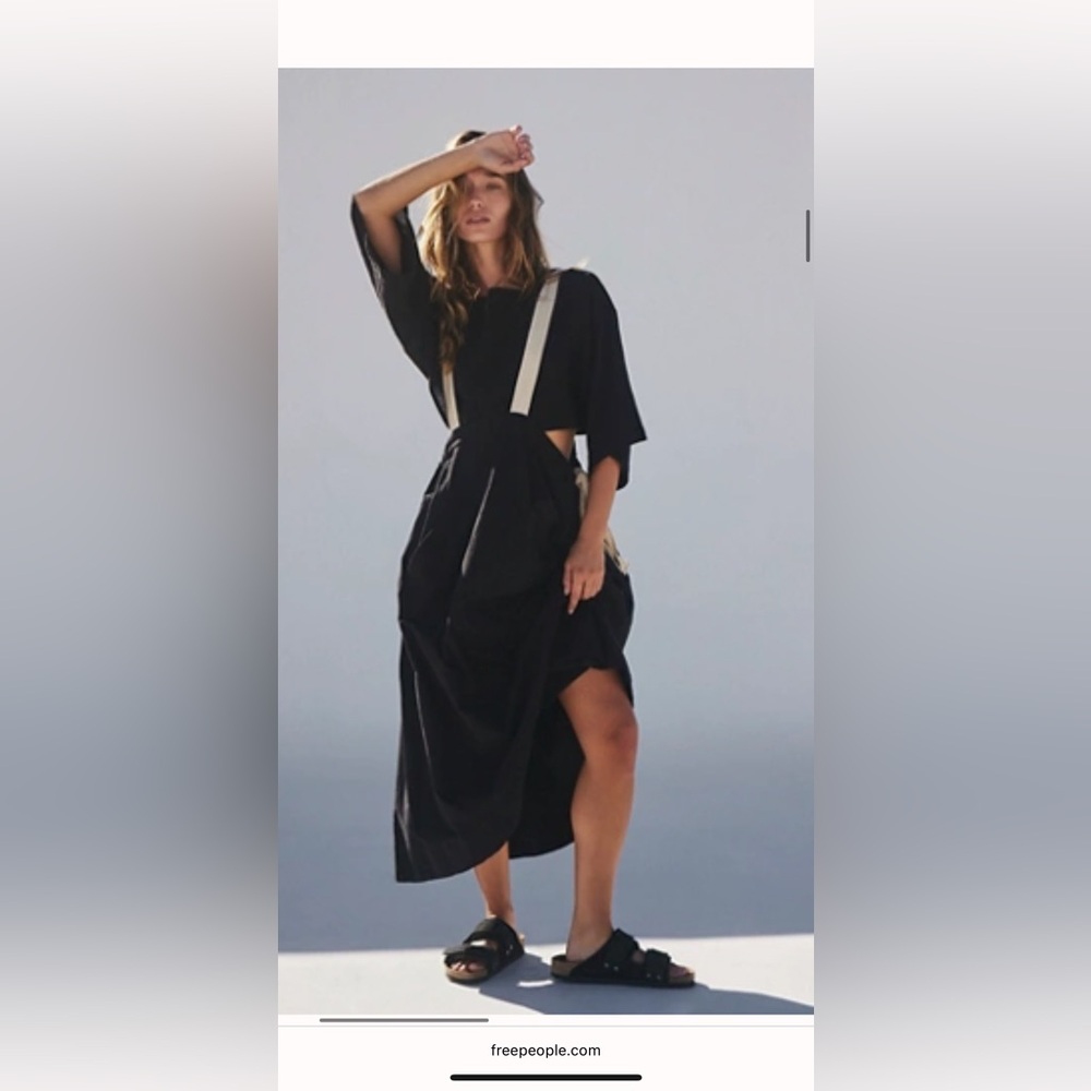Free People Black Asymmetrical Dress with Cream Straps